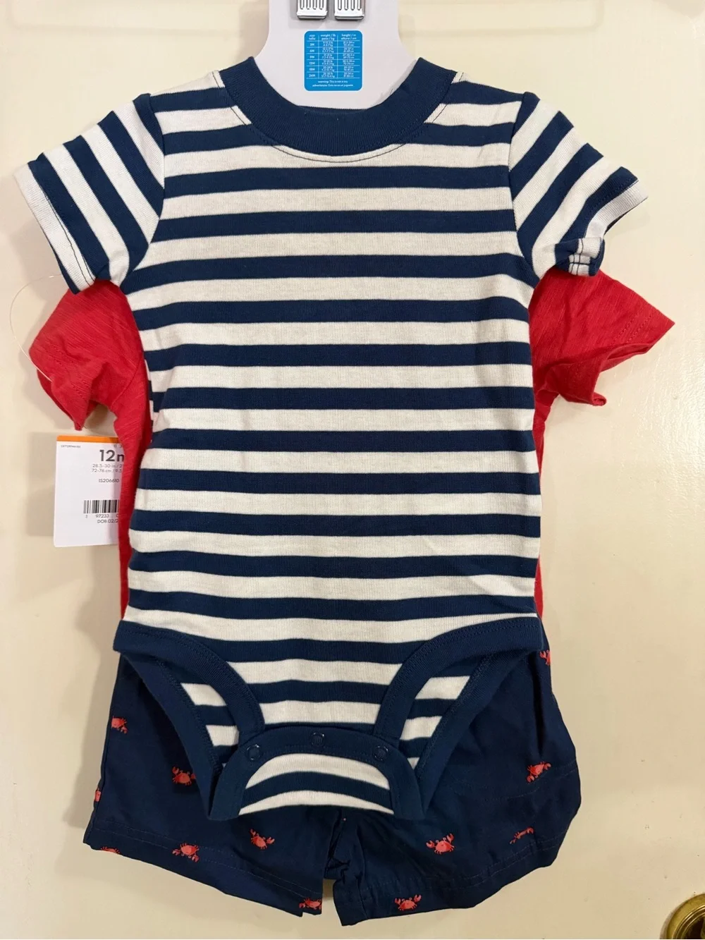 Carter's 3 Piece Set Red Polo Baby Boy Shirt & Navy Crab Shorts Set - 12M(172)